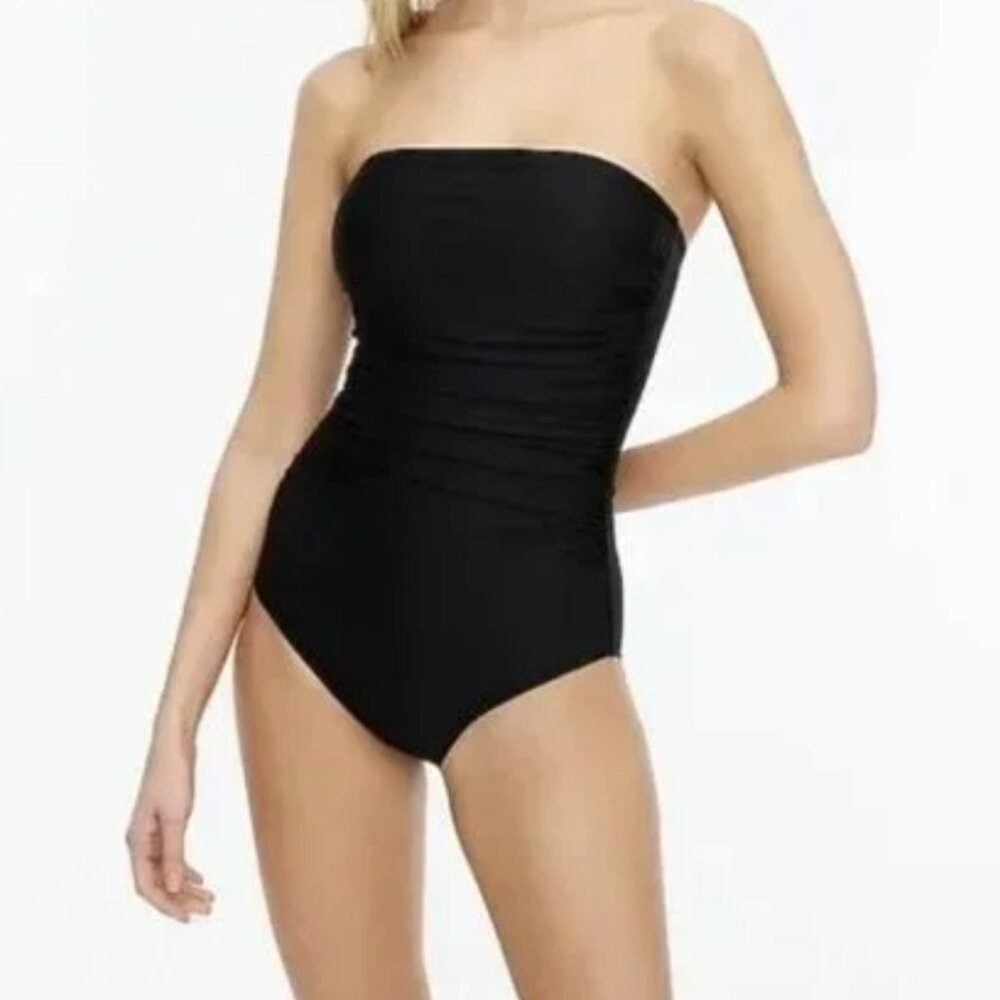 J. Crew Ruched Bandeau One Piece Swimsuit Black Size 10